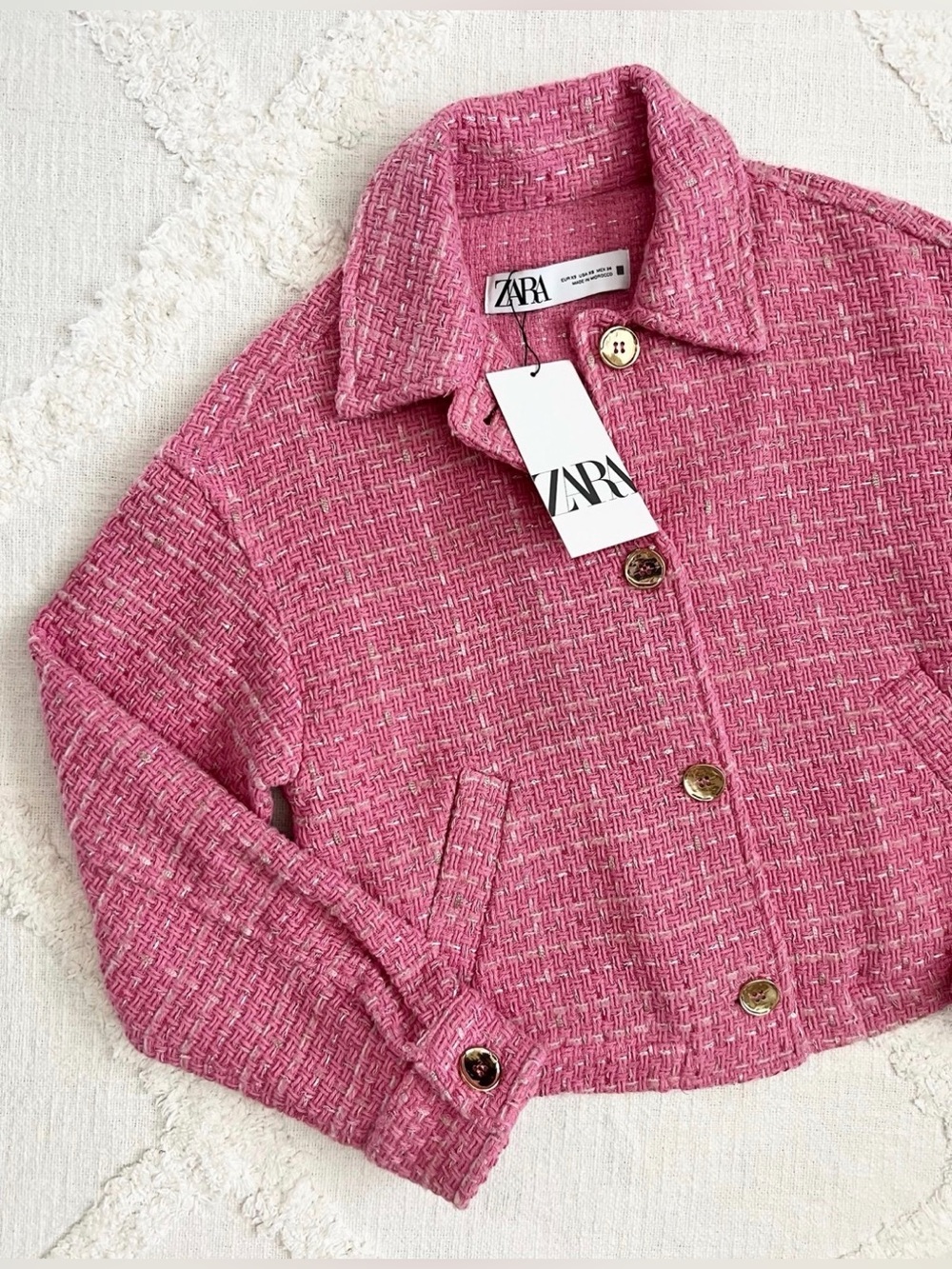 ZARA Bubblegum Pink Tweed Cropped Jacket - Picture 9 of 10